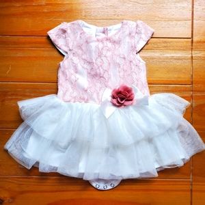 👶5/$15 Koala Baby Boutique Pink & White Ruffle Tutu Dress With Rose 12 mo